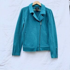 TAHARI | MEDIUM TEAL WOOL MOTO JACKET